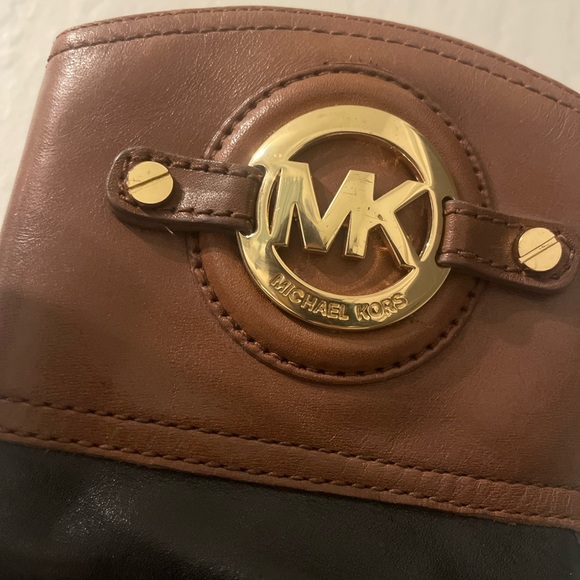 Michael Kors Stockard Two Tone Black Mocha/Brown Leather Platform Heel Boots 6M - Picture 5 of 14